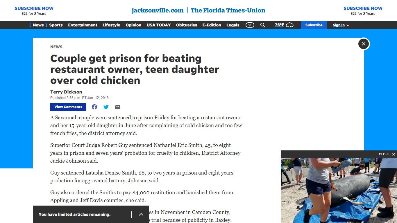 Couple get prison for beating restaurant owner, teen daughter over cold ...